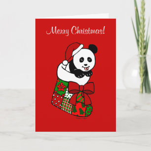 Christmas Panda Cartoon kous Feestdagen Kaart