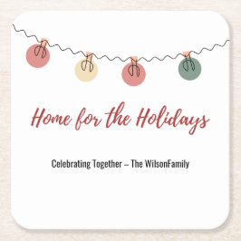 Christmas Paper Coaster with Playful Holiday Icons Vierkante Kartonnen Onderzetter