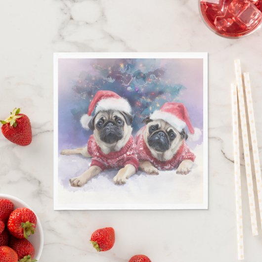 Christmas Paper Napkin with two adorable pugs Servet (Insitu)