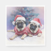 Christmas Paper Napkin with two adorable pugs Servet (Voorkant)