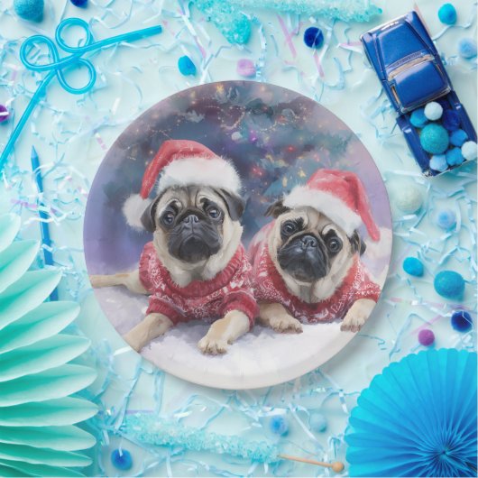 Christmas Paper Plate for pug lovers Papieren Bordje (Feest)