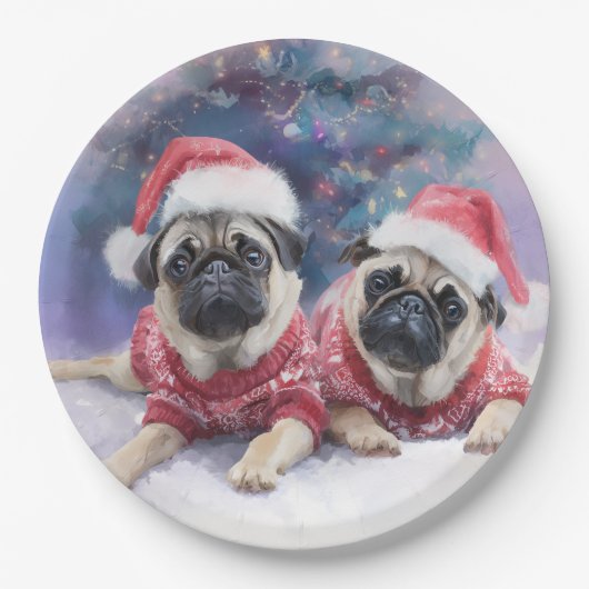 Christmas Paper Plate for pug lovers Papieren Bordje (Voorkant)