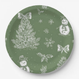 Christmas paper plate green toile papieren bordje