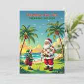 Christmas Par-Tee Funny Tropical Golf Santa Party Kaart (Staand voorkant)