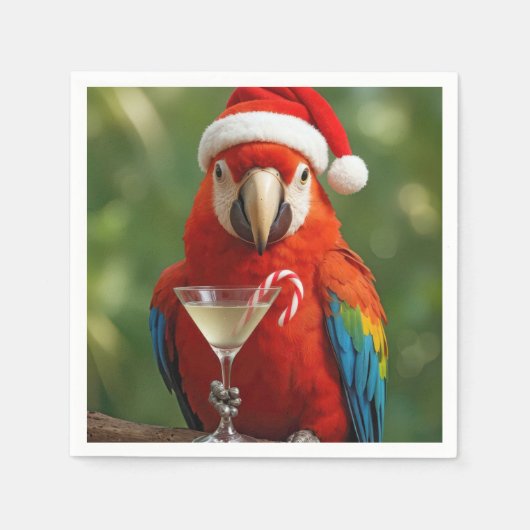 Christmas Parrot Holding a Cocktail Servet (Voorkant)