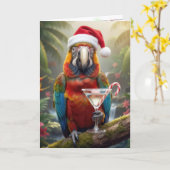 Christmas Parrot Holding a Martini Cocktail Kaart (Gele Bloem)
