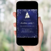 Christmas Party blauwe zilveren sneeuwboom Kaart