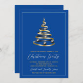 Christmas Party Blue Gold Tree Invitation (Devant / Derrière)