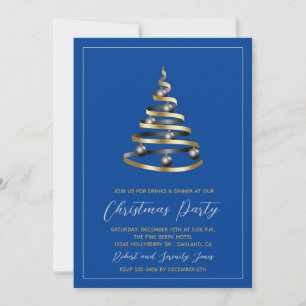 Christmas Party Blue Gold Tree Invitation