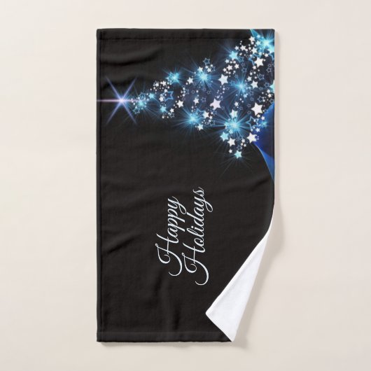 Christmas Party Blue Tree Shiny Black Elegant Bad Handdoek (Handdoek)