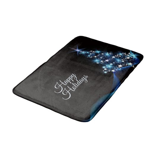 Christmas Party Blue Tree Shiny Black Elegant Badmat (Gekanteld)