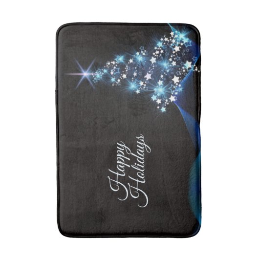Christmas Party Blue Tree Shiny Black Elegant Badmat (Voorkant Verticaal)