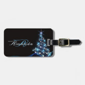 Christmas Party Blue Tree Shiny Black Elegant Bagagelabel (Voorkant horizontaal)