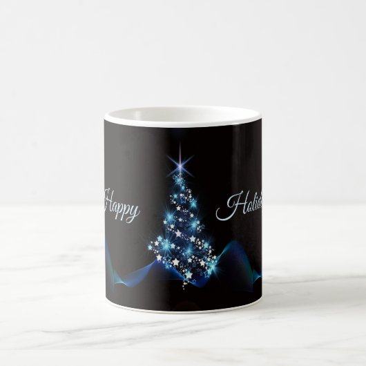 Christmas Party Blue Tree Shiny Black Elegant Koffiemok (Center)