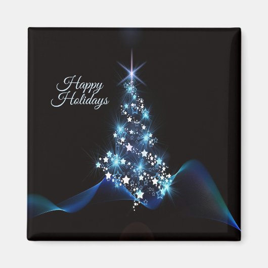 Christmas Party Blue Tree Shiny Black Elegant Magneet (Voorkant)