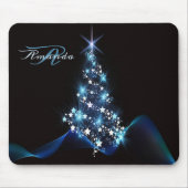 Christmas Party Blue Tree Shiny Black Elegant Muismat (Voorkant)