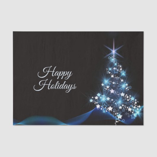 Christmas Party Blue Tree Shiny Black Elegant Tissuepapier (Voorkant)