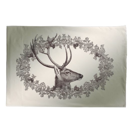 Christmas Party Floral Reindeer Golden Winter Kussensloop (Achterkant)