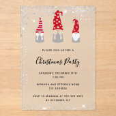 Christmas party gnomes glitter frosted invitation (Recto)