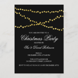 Christmas Party Gold Glowing String Lights Zwart Kaart