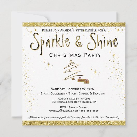 Christmas Party Gold White Invitation (Dos)