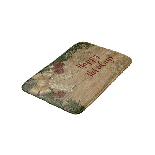 Christmas Party Golden Green Leaves Red Rustic Badmat (Gekanteld)