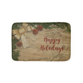 Christmas Party Golden Green Leaves Red Rustic Badmat (Voorkant)