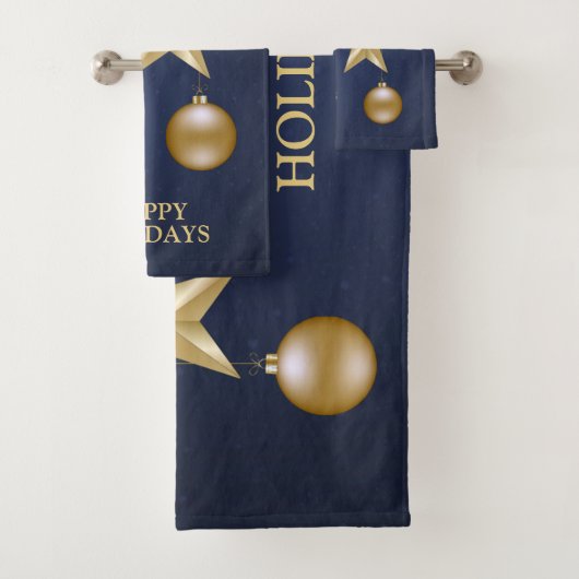 Christmas Party Golden Ornament Navy Blue Elegant Bad Handdoek (Insitu)