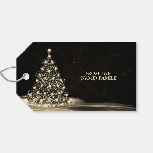Christmas Party Golden Shiny Tree Winter Black Cadeaulabel (Achterkant Horizontaal)