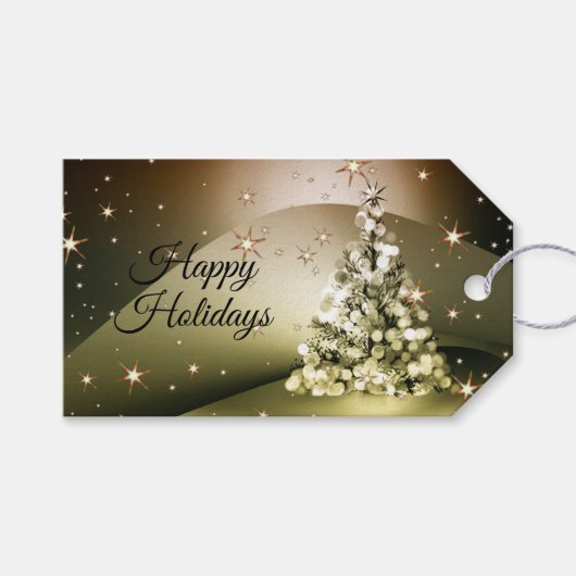 Christmas Party Golden Tree Shiny Sparkle Stars Cadeaulabel (Voorkant (Horizontaal))