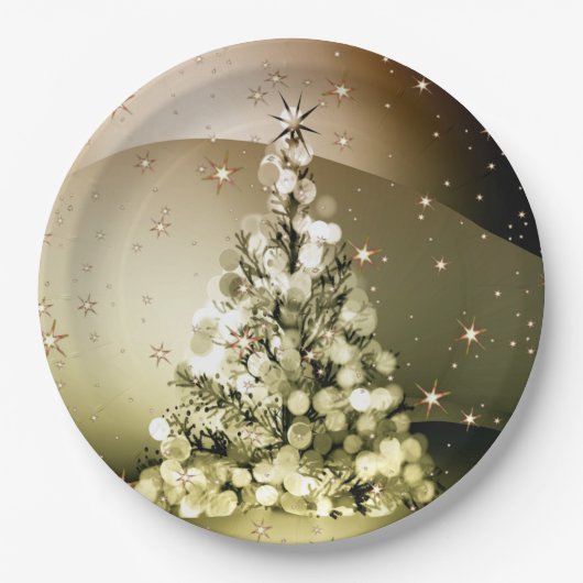 Christmas Party Golden Tree Shiny Sparkle Stars Papieren Bordje (Voorkant)