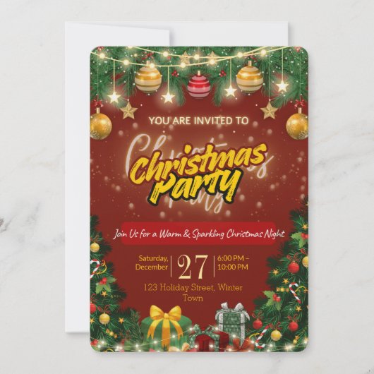 Christmas Party Invitation | Red & Gold Holiday (Devant)