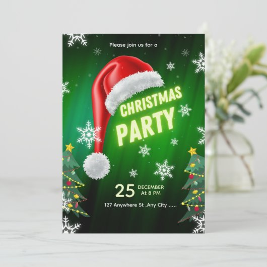 Christmas Party Invitation Template Kaart (Staand voorkant)