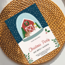 Christmas party Invitation with a cozy barn 