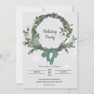 Christmas Party Invitation Wreath Snowflakes Kaart