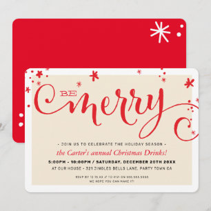 CHRISTMAS PARTY modern leuke rode typografie BE ME Feestdagenkaart