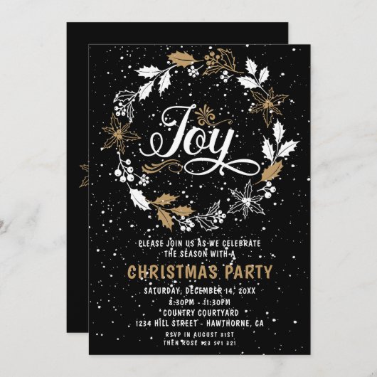 Christmas Party noir & or Joy Invitation (Devant / Derrière)