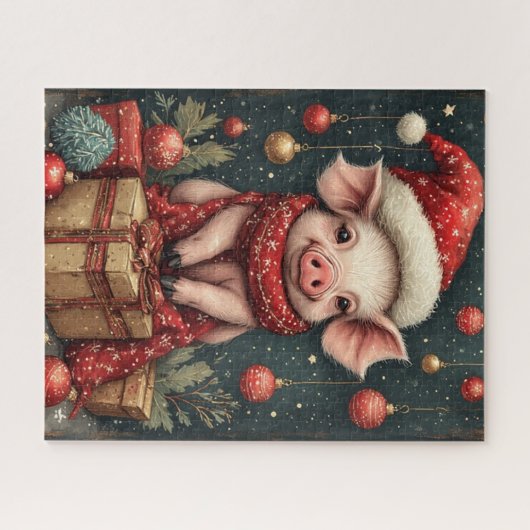Christmas Party Pig Puzzle Legpuzzel (Horizontaal)