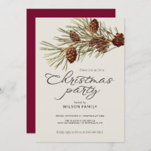 Christmas Party Pine Branch Modern Script Holiday