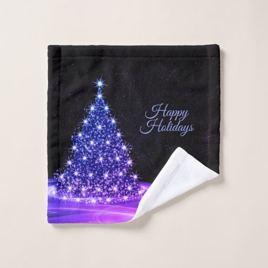 Christmas Party Pink Blue Tree Winter Black Rustic (Gant de toilette)