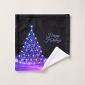 Christmas Party Pink Blue Tree Winter Black Rustic Bad Handdoek (Wasdoekje)