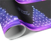 Christmas Party Pink Blue Tree Winter Black Rustic Cadeaupapier (Rol Hoek)