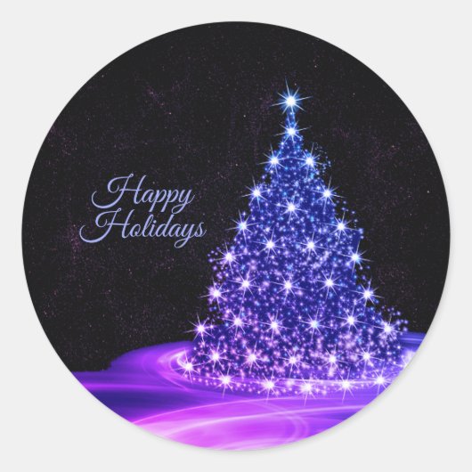 Christmas Party Pink Blue Tree Winter Black Rustic Ronde Sticker (Voorkant)