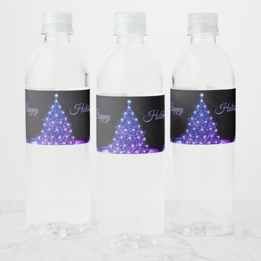 Christmas Party Pink Blue Tree Winter Black Rustic Waterfles Etiket (Flessen)