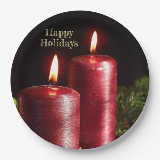 Christmas Party Red Candles Winter Holidays Papieren Bordje (Voorkant)