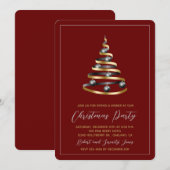 Christmas Party Red Gold Tree Invitation (Devant / Derrière)