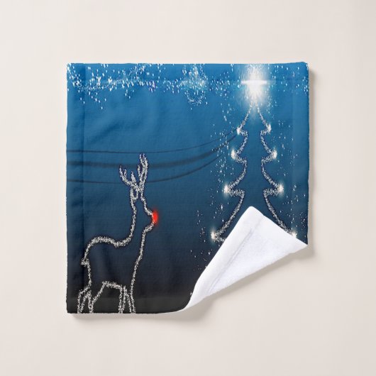 Christmas Party Reindeer Tree Blue Sky Shiny Stars (Gant de toilette)