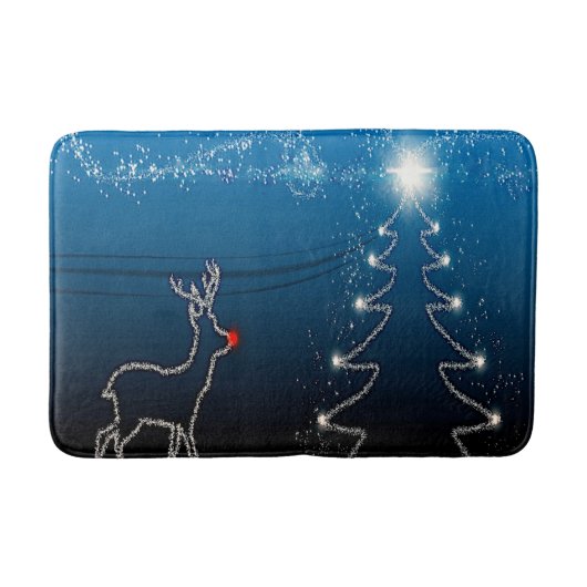 Christmas Party Reindeer Tree Blue Sky Shiny Stars Badmat (Voorkant)