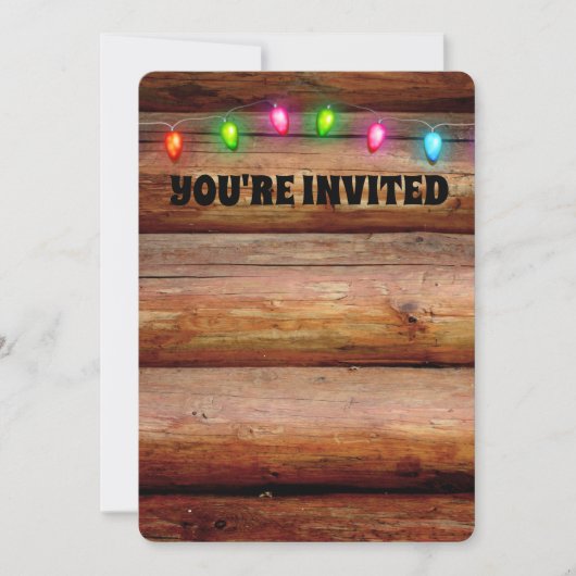 CHRISTMAS PARTY RUSTIC LOG CABIN INVITATIONS KAART (Voorkant)