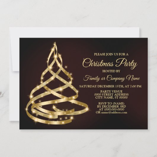 Christmas Party Shiny Golden Ribbon Tree Sparkle Kaart (Voorkant)
